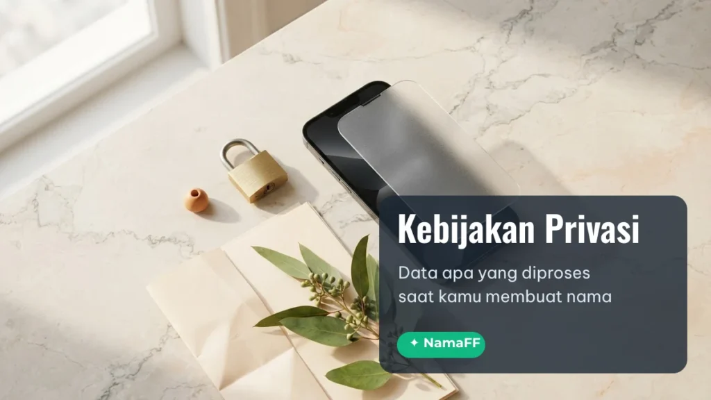 Ponsel dengan perisai kaca dan gembok, ilustrasi Kebijakan Privasi NamaFF