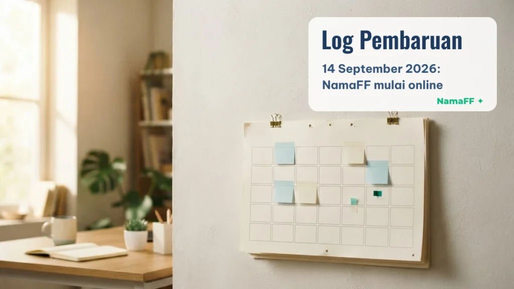 Kalender dinding dengan catatan tempel, ilustrasi Log Pembaruan NamaFF