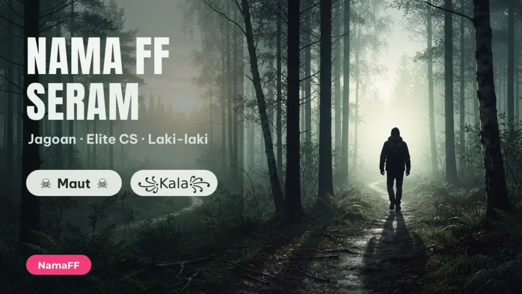Siluet pemain di hutan berkabut dengan contoh nama FF seram ☠ Maut ☠ dan ꧁Kala꧂