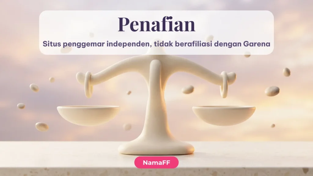 Timbangan keramik seimbang, ilustrasi penafian NamaFF sebagai situs penggemar independen