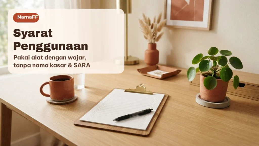 Papan klip daftar periksa di meja, ilustrasi Syarat Penggunaan NamaFF