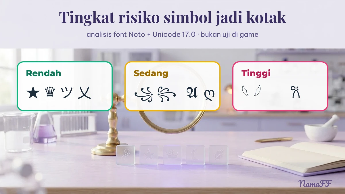 Tiga tingkat risiko simbol FF jadi kotak: rendah, sedang, dan tinggi beserta contoh simbolnya